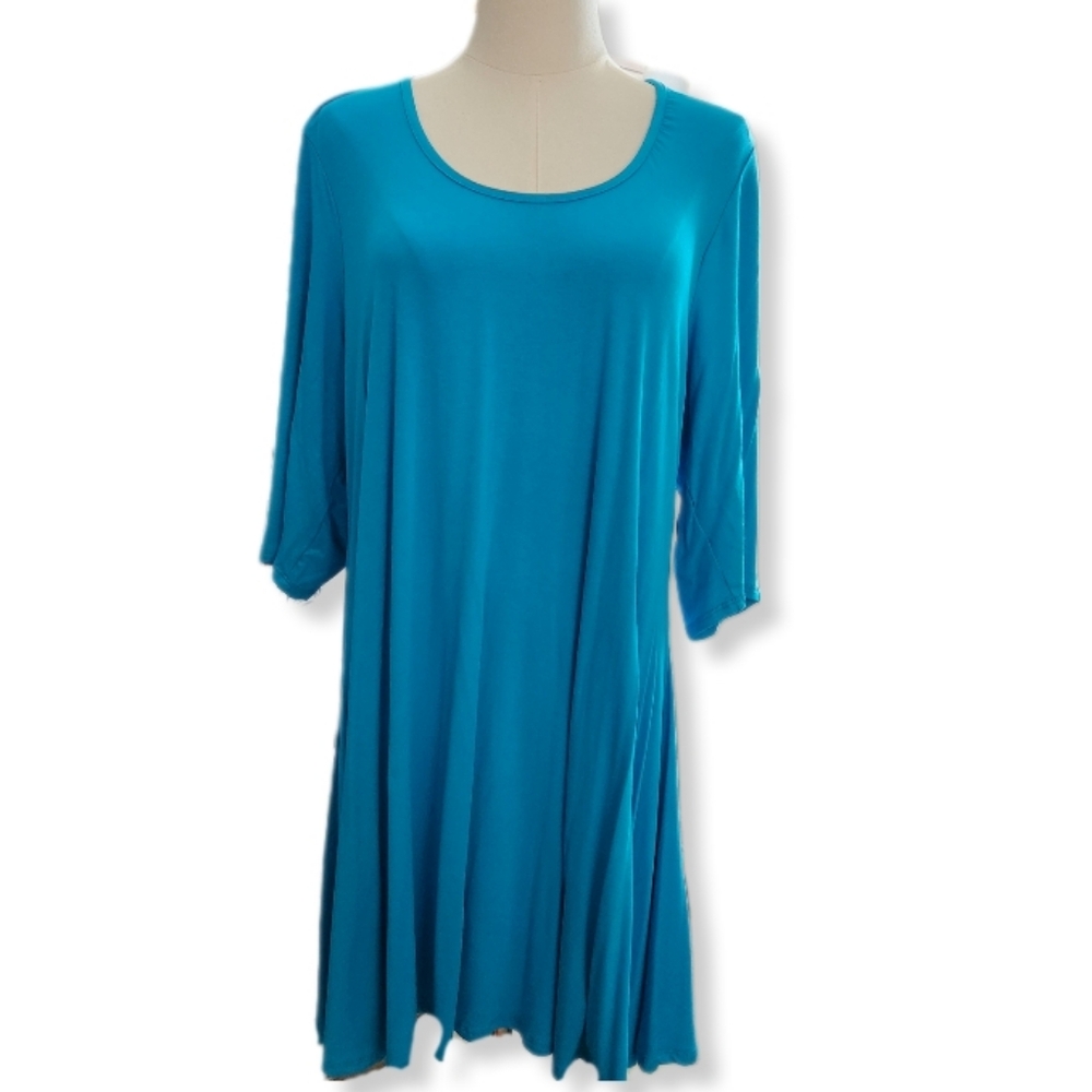 24/7 Comfort Women's Blue Tunic Top Elbow Sleeve Length 2X